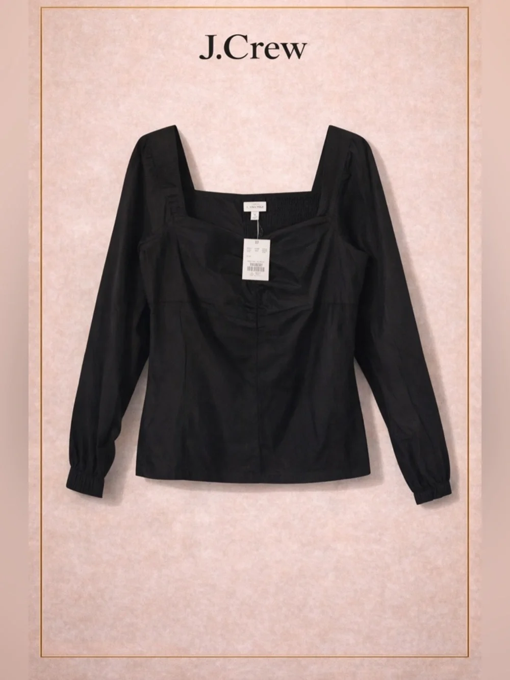 NWT J.Crew Black Square Neck Top Elegant Long Sleeve Blouse Chic Fitted Minimal